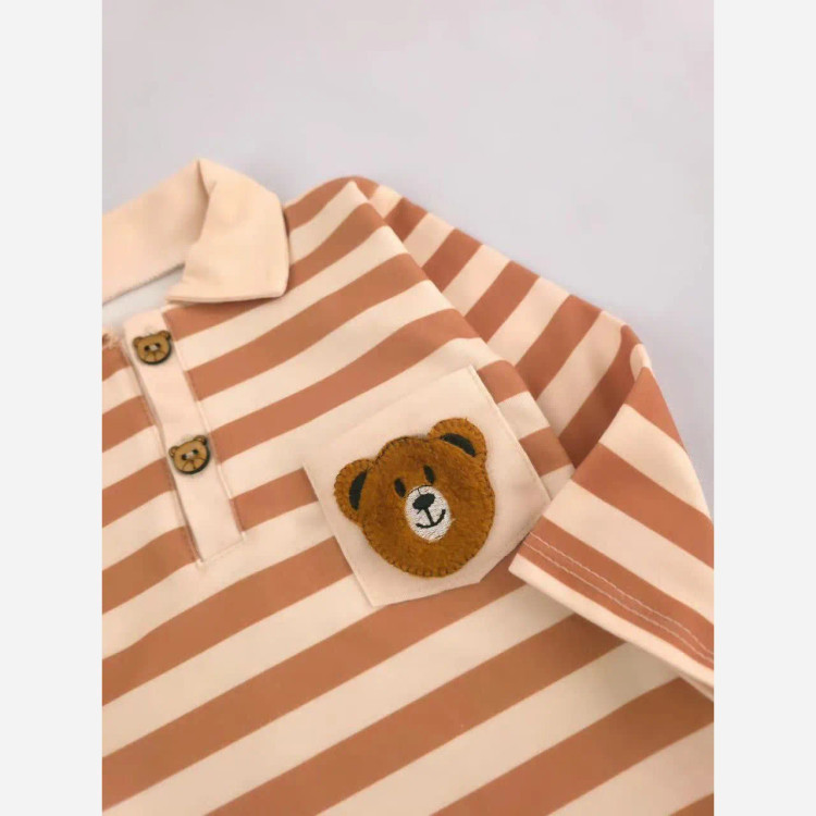 بلوز شلوار راه راه طرح خرس تدی بچگانه | دخترانه و پسرانه | جنس پنبه و مخمل کبریتی