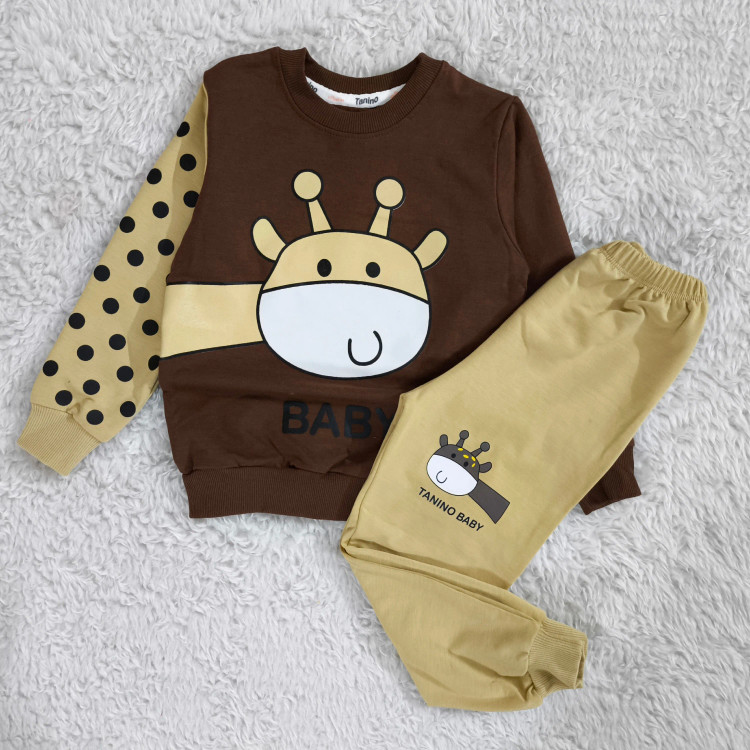 بلوز شلوار پسرانه طرح زرافه خالدار | لباس راحتی بچگانه پنبه دورس