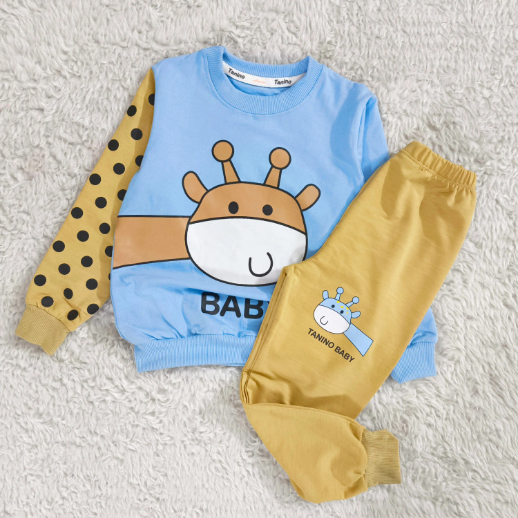 بلوز شلوار پسرانه طرح زرافه خالدار | لباس راحتی بچگانه پنبه دورس