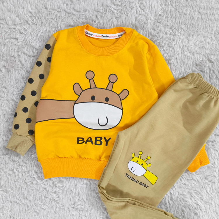 بلوز شلوار پسرانه طرح زرافه خالدار | لباس راحتی بچگانه پنبه دورس