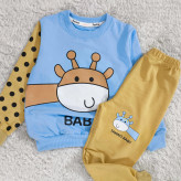 بلوز شلوار پسرانه طرح زرافه خالدار | لباس راحتی بچگانه پنبه دورس