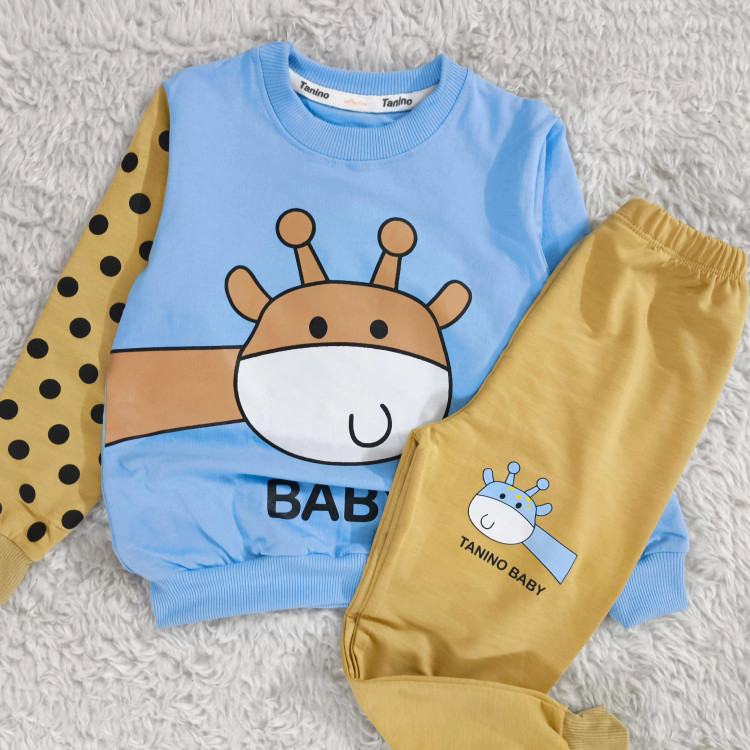 بلوز شلوار پسرانه طرح زرافه خالدار | لباس راحتی بچگانه پنبه دورس