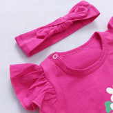 رامپر نوزادی دخترانه طرح گل با هدبند، لباس بهاره پنبه ای سایز 0 تا 8 ماه