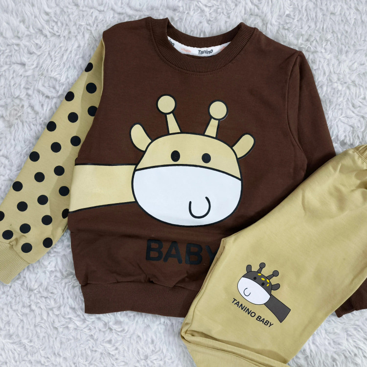 بلوز شلوار پسرانه طرح زرافه خالدار | لباس راحتی بچگانه پنبه دورس