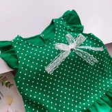 سارافون و شورت نوزادی دخترانه طرح خال خالی جنس کتان نخ درجه یک