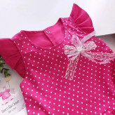 سارافون و شورت نوزادی دخترانه طرح خال خالی جنس کتان نخ درجه یک