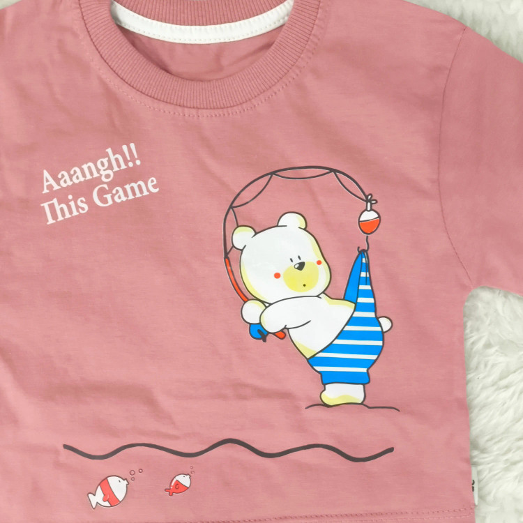 ست تیشرت و شورت پسرانه طرح خرس ماهیگیر | لباس راحتی کودک | پنبه سوپر و کتان