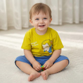 ست تیشرت و شورت پسرانه طرح خرس ماهیگیر | لباس راحتی کودک | پنبه سوپر و کتان