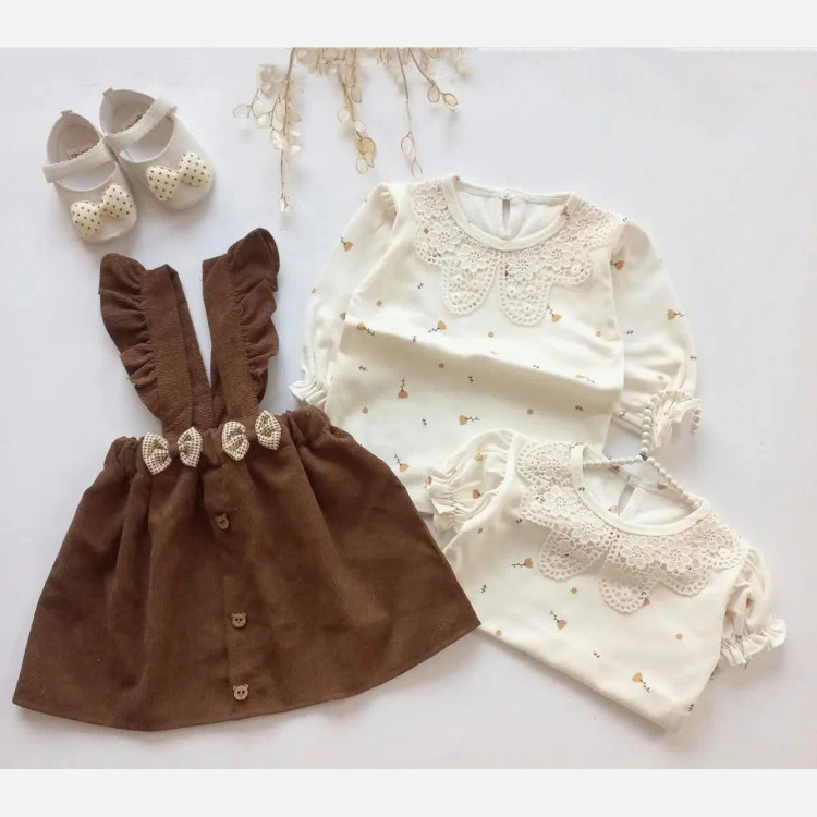 ست بلوز و سارافون مخمل کبریتی دخترانه عیدانه طرح دار مناسب 1 تا 3 سال