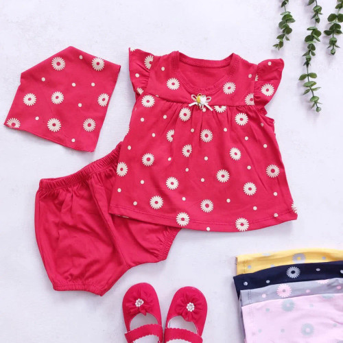 ست بلوز شورت و هدبند نوزادی طرح بابونه | لباس راحتی دخترانه پنبه ای