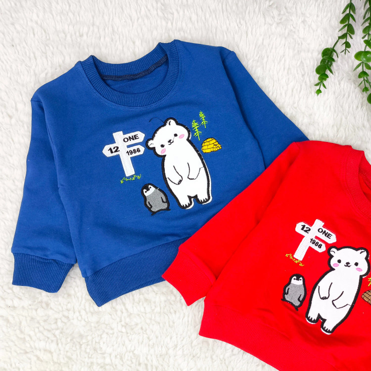 بلوز پسرانه طرح خرس و پنگوئن | دورس پنبه گلدوزی شده | مناسب 1 تا 3 سال
