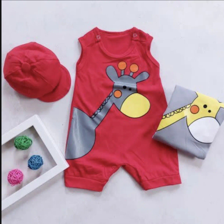 رامپر نوزادی طرح زرافه با کلاه - جنس پنبه صد در صد - مناسب 3 تا 12 ماه