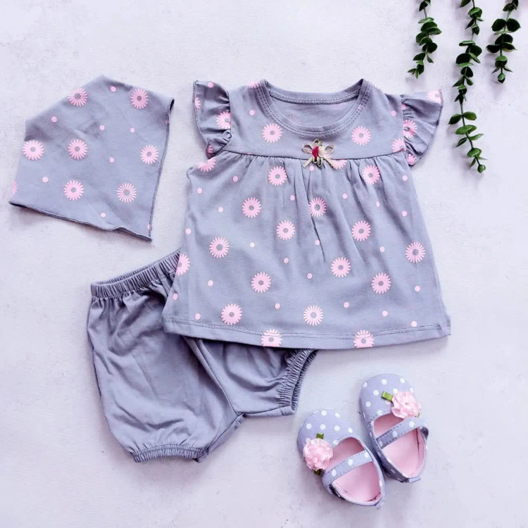 ست بلوز شورت و هدبند نوزادی طرح بابونه | لباس راحتی دخترانه پنبه ای