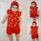 ست بلوز شورت و هدبند نوزادی طرح بابونه | لباس راحتی دخترانه پنبه ای