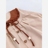 پیراهن کتان دخترانه یقه ب ببری آستین بلند مناسب 6 ماه تا 3 سال