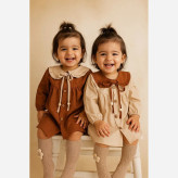 پیراهن کتان دخترانه یقه ب ببری آستین بلند مناسب 6 ماه تا 3 سال