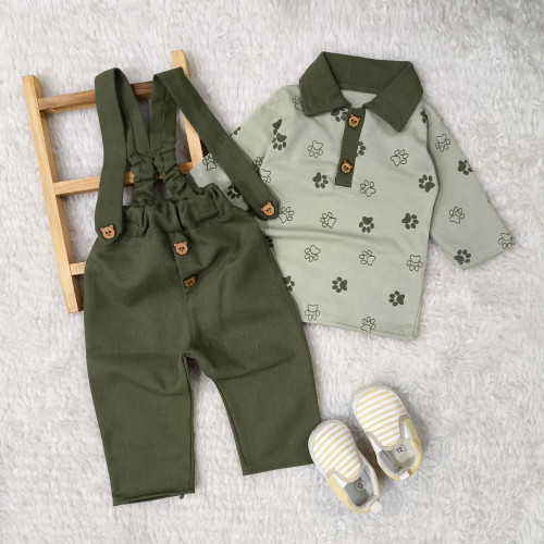 بلوز شلوار مجلسی پسرانه طرح پنجه و خرس | مناسب نوزاد تا 3.5 سال