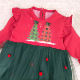 پیراهن دخترانه کریسمس طرح درخت، لباس مجلسی یلدا و کریسمس مناسب 6 ماه تا 3 سال
