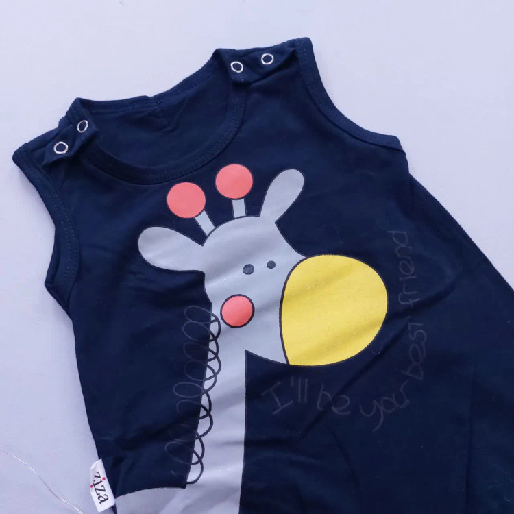 رامپر نوزادی طرح زرافه با کلاه - جنس پنبه صد در صد - مناسب 3 تا 12 ماه