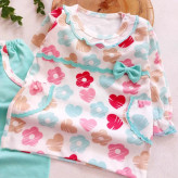 بلوز شلوار نوزادی طرح شکوفه و قلب | لباس راحتی دخترانه پنبه ای