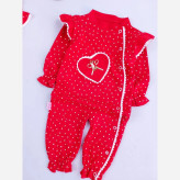 سرهمی نوزادی دخترانه قرمز خالدار طرح قلب | لباس یلدا 3 تا 24 ماه