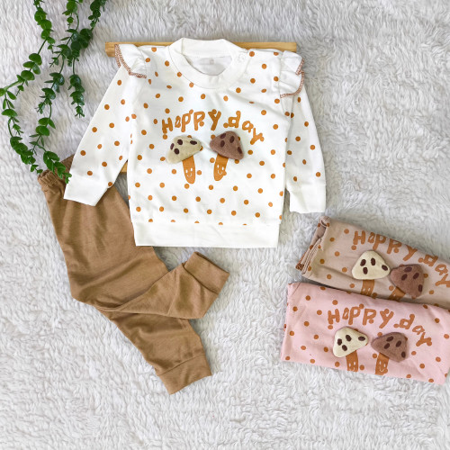 بلوز شلوار دخترانه طرح قارچ پولکی نوزادی و بچگانه