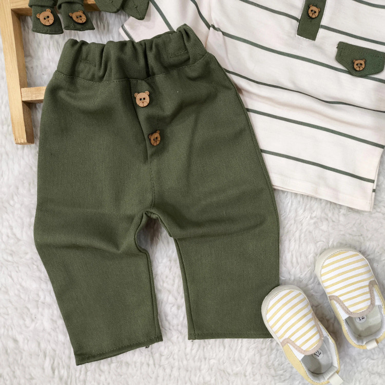 بلوز شلوار مجلسی پسرانه طرح پنجه و خرس | مناسب نوزاد تا 3.5 سال