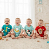 رامپر آستین کوتاه نوزادی سرهمی دخترانه رامپر پسرانه