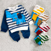 بلوز شلوار پسرانه طرح فیل راه راه نخی پنبه دورس مناسب 1 تا 4 سال