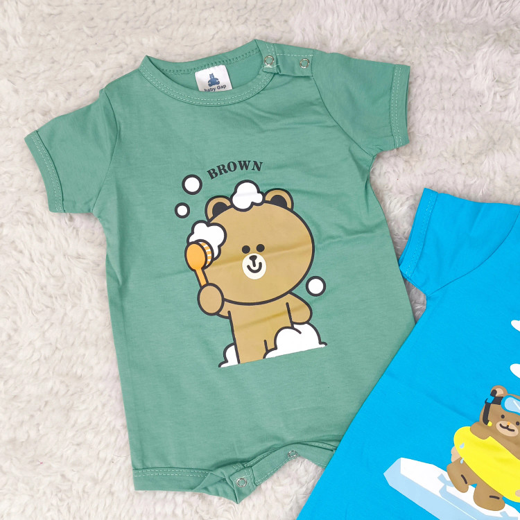 رامپر آستین کوتاه نوزادی سرهمی دخترانه رامپر پسرانه