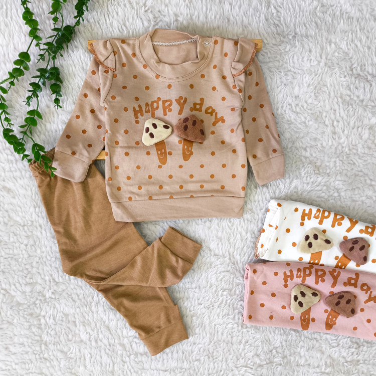 بلوز شلوار دخترانه طرح قارچ پولکی نوزادی و بچگانه