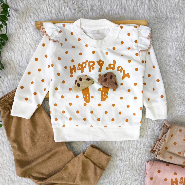 بلوز شلوار دخترانه طرح قارچ پولکی نوزادی و بچگانه