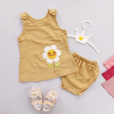 سارافون و شورت دخترانه طرح گل آفتابگردان خالدار نوزاد و کودک