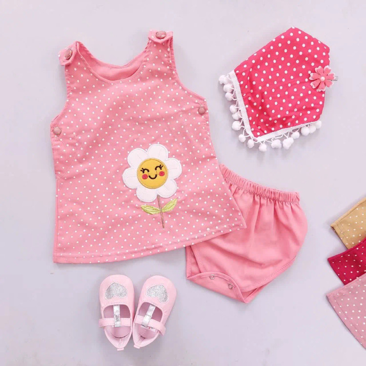 سارافون و شورت دخترانه طرح گل آفتابگردان خالدار نوزاد و کودک