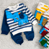 بلوز شلوار پسرانه طرح فیل راه راه نخی پنبه دورس مناسب 1 تا 4 سال