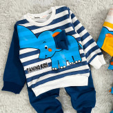 بلوز شلوار پسرانه طرح فیل راه راه نخی پنبه دورس مناسب 1 تا 4 سال