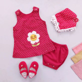 سارافون و شورت دخترانه طرح گل آفتابگردان خالدار نوزاد و کودک