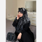 روسری زنانه طرح ماه و ستاره مشکی کد 123