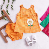 سارافون و شورت دخترانه طرح گل آفتابگردان خالدار نوزاد و کودک