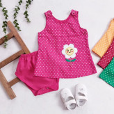 سارافون و شورت دخترانه طرح گل آفتابگردان خالدار نوزاد و کودک