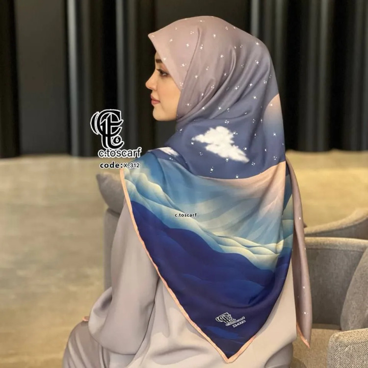 روسری زنانه طرح کوه و آسمان ستاره باران قواره بزرگ 140 نخی کاستوم سیتو