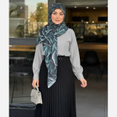 روسری طرح برگ سبز زنانه سایز 140 نخی کاستوم سی تو چرخ دوز