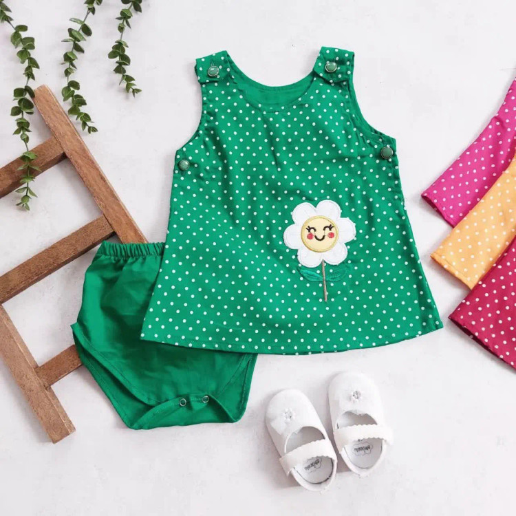 سارافون و شورت دخترانه طرح گل آفتابگردان خالدار نوزاد و کودک