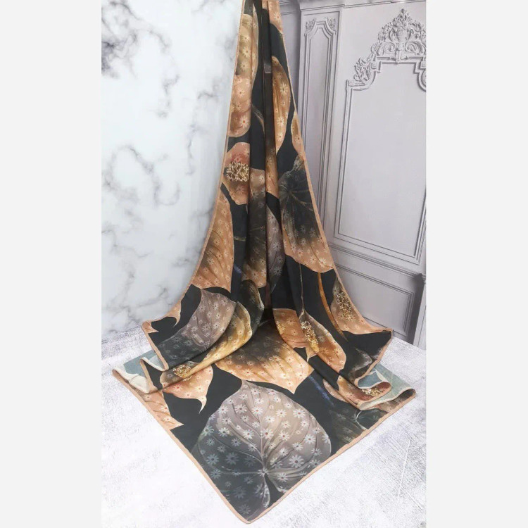 روسری طرح شهرزاد سیتو طرح برگ و گل نخ کاستوم قواره بزرگ 140 سانتی متر