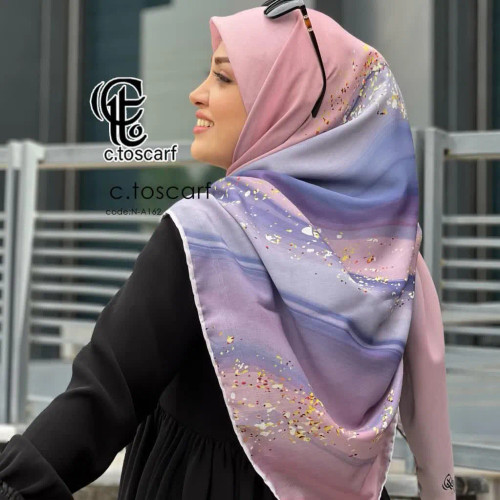 روسری نخی کاستوم طرح رزین قواره بزرگ 140سانت شیک و مجلسی