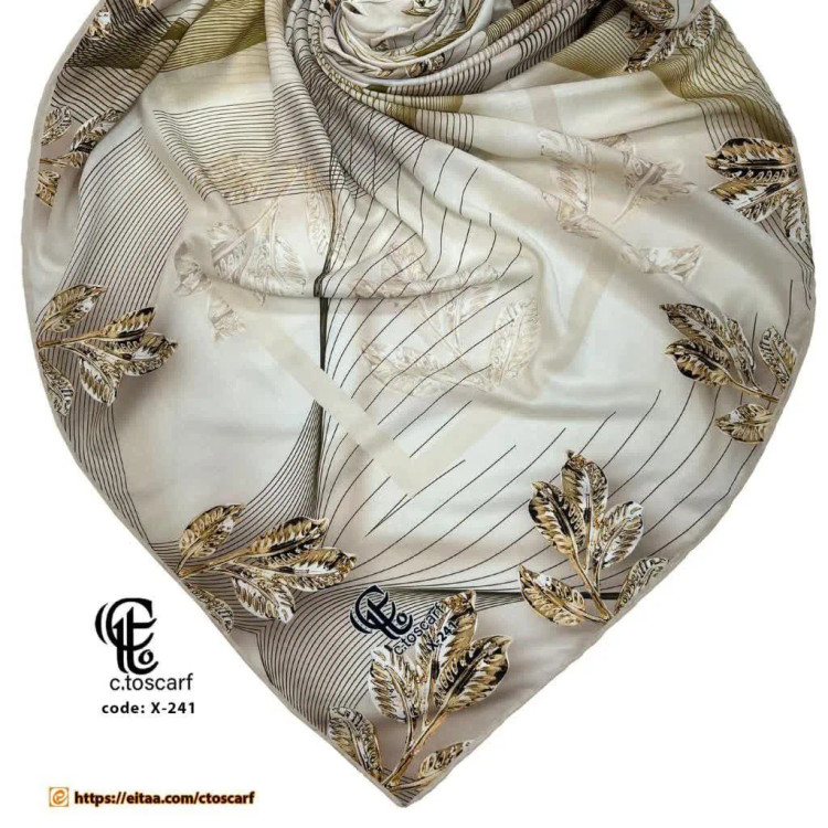 روسری طرح طلا نخی قواره بزرگ 140 سانتیمتر دور چرخ دوز بدون سُرخوردگی