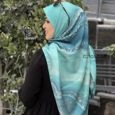 روسری نخی کاستوم طرح رزین قواره بزرگ 140سانت شیک و مجلسی