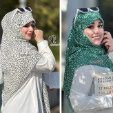 روسری نخی طرح خال خالی قواره 140 مجلسی دور چرخ دوز بدون لیز خوردگی