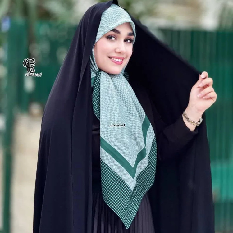 شال نخی طرح کاملیا سایز 140 رنگ کرم قهوه ای و سبز شیک و کاربردی