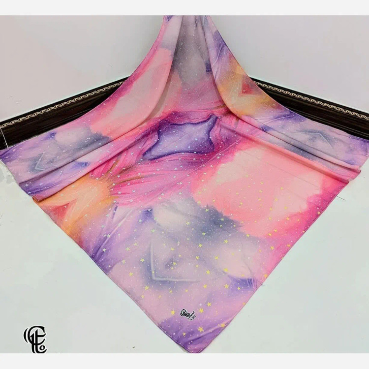 روسری طرح فانتزی دخترانه با طرح ستاره و رنگ شاد - جنس نخ کاستوم سیتو - سایز متوسط